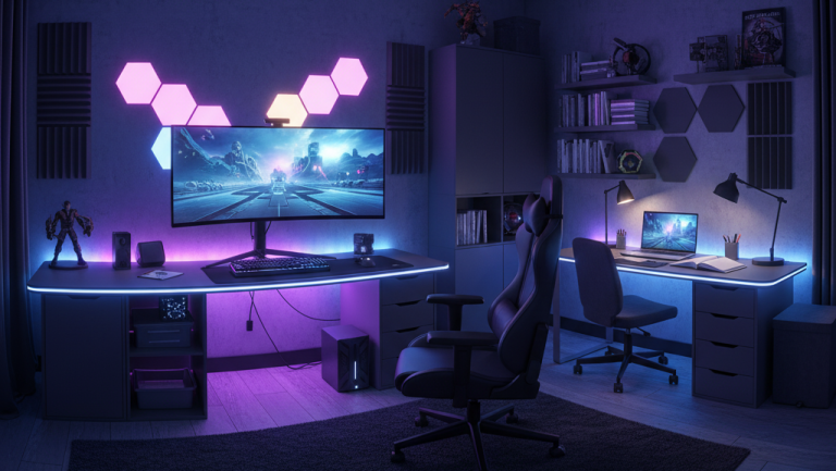 Obraz pokazujący pokój gamingowy