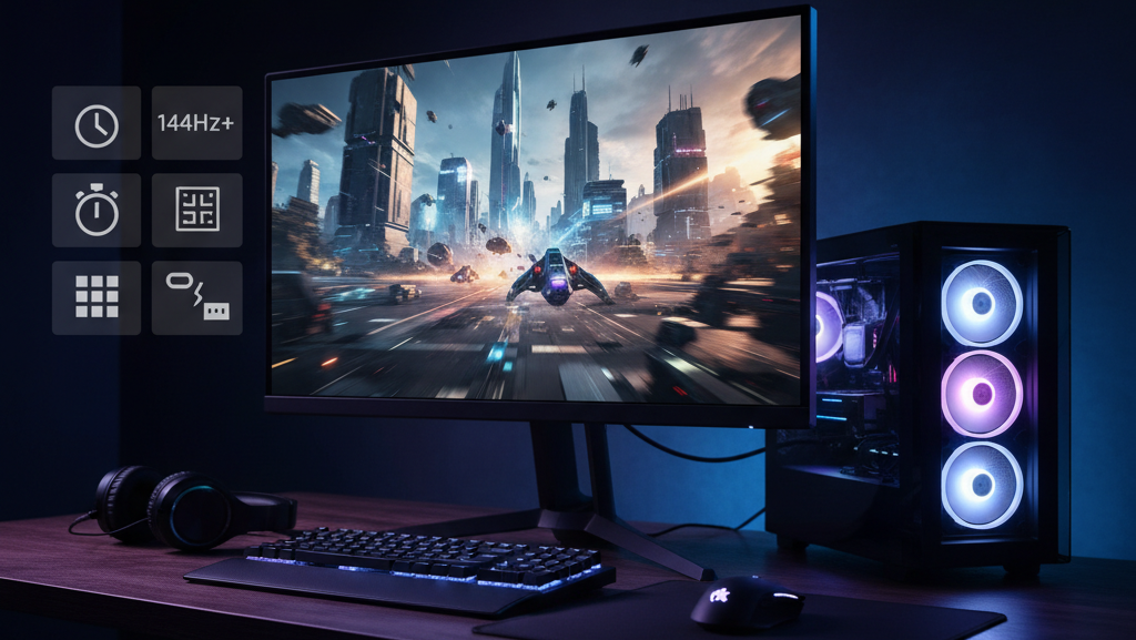 Obraz pokazujący parametry, które definiują dobry monitor do gier